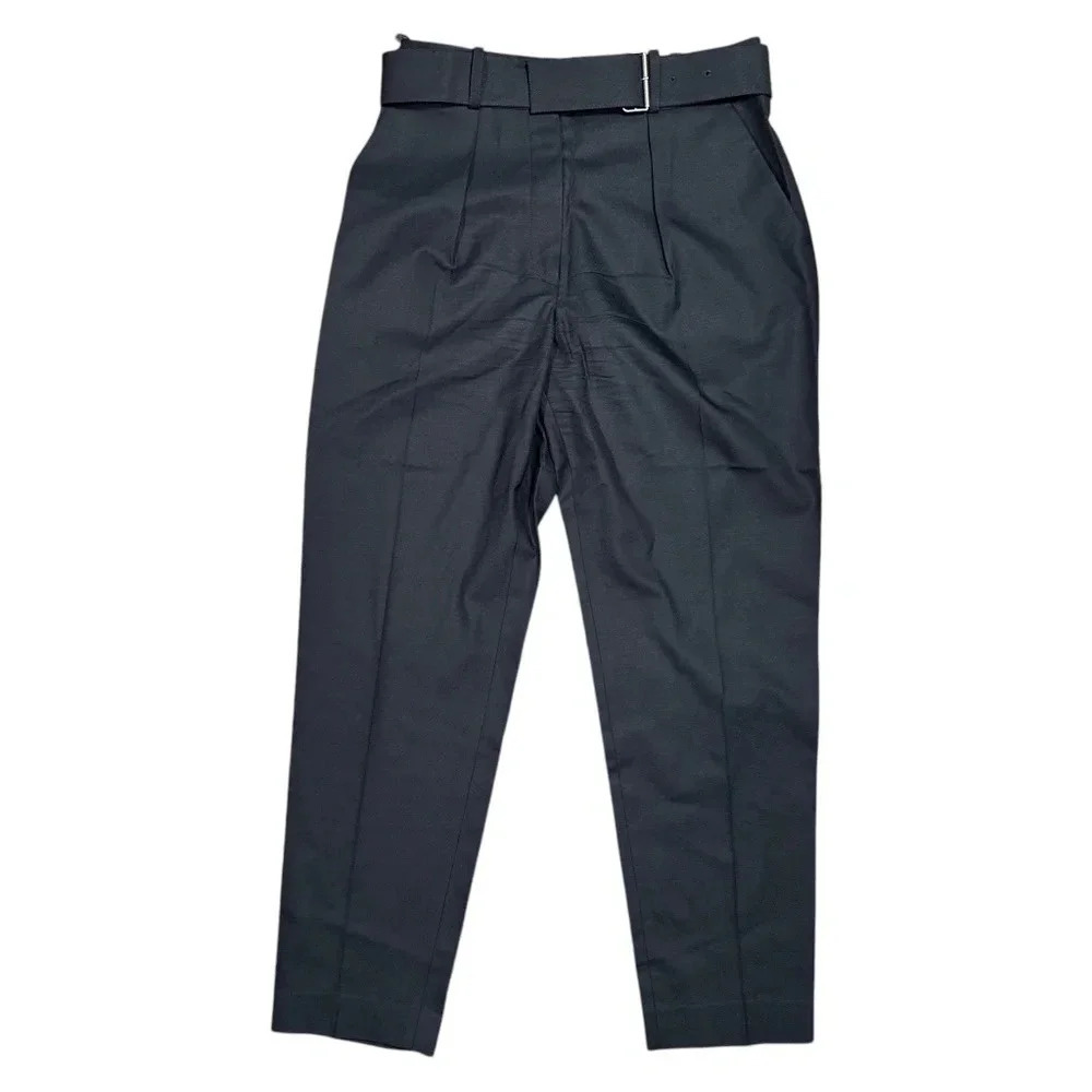 Kenzo Paris Carot-Cut Trousers Black Wool Blend Belted Tapered Pants Womens 36
